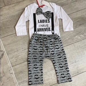 Matching onesie and moustache pants